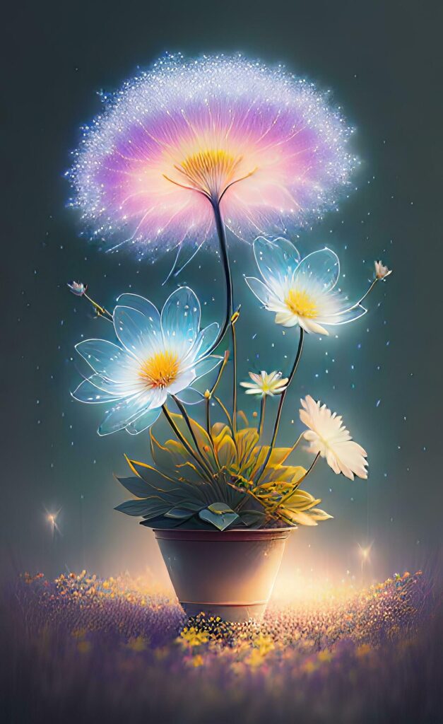 An image that combines the energy of lightning with the delicate beauty of blooming flowers. Stock Free