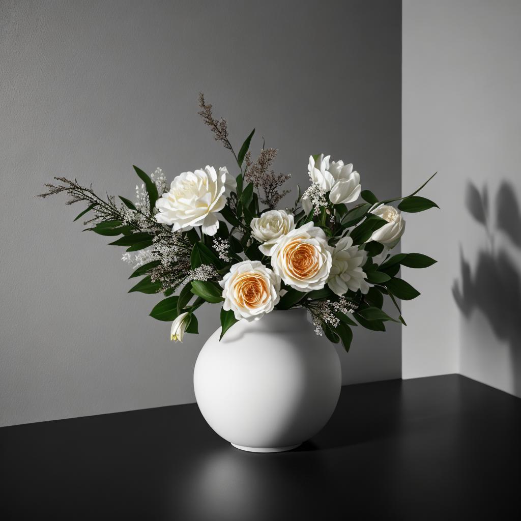 Minimalist floral arrangement, dark by @ai_generated