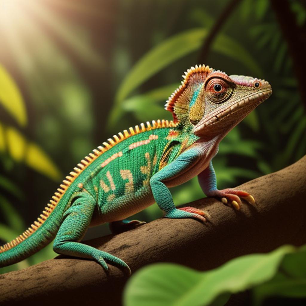 Chameleon in jungle habitat, by @ai_generated