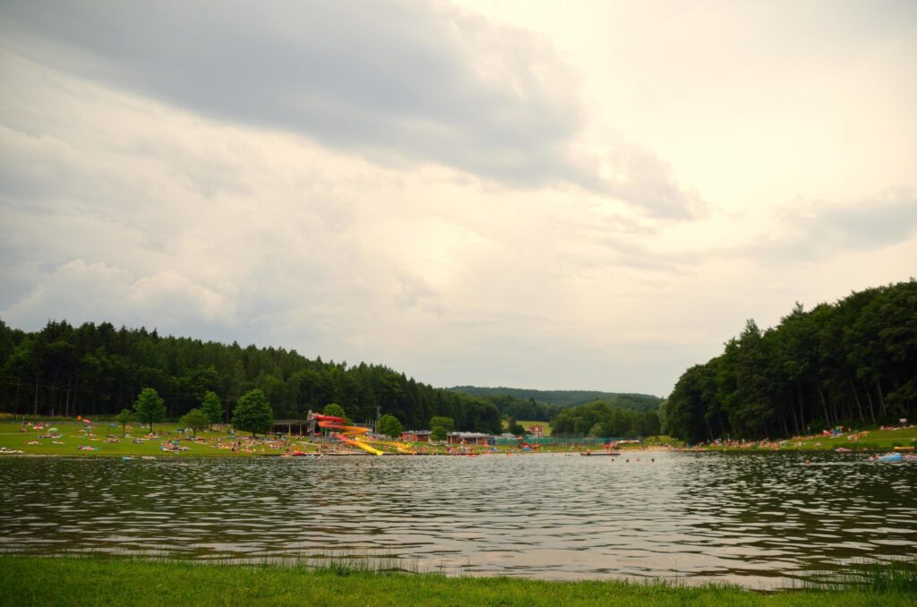 pond while hiking in a beautiful nature Stock Free