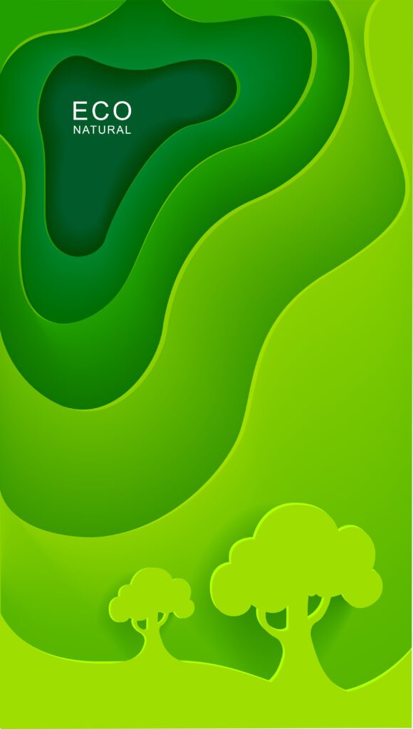 Green vertical poster with trees in paper style Free Vector