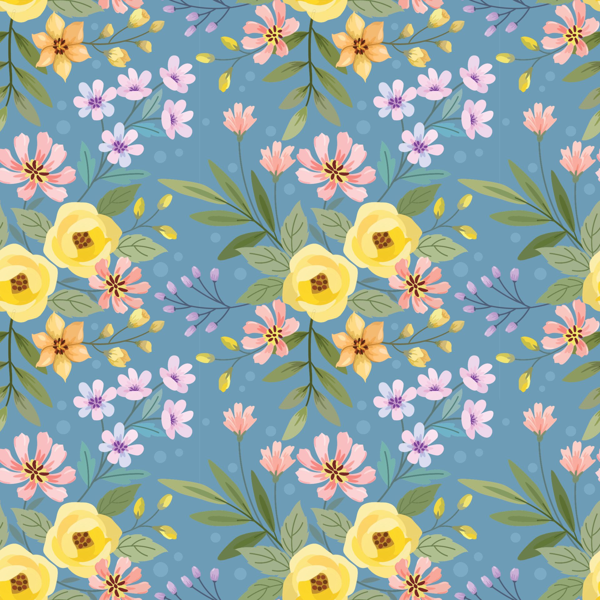 Colorful hand draw flowers seamless pattern. Free Vector