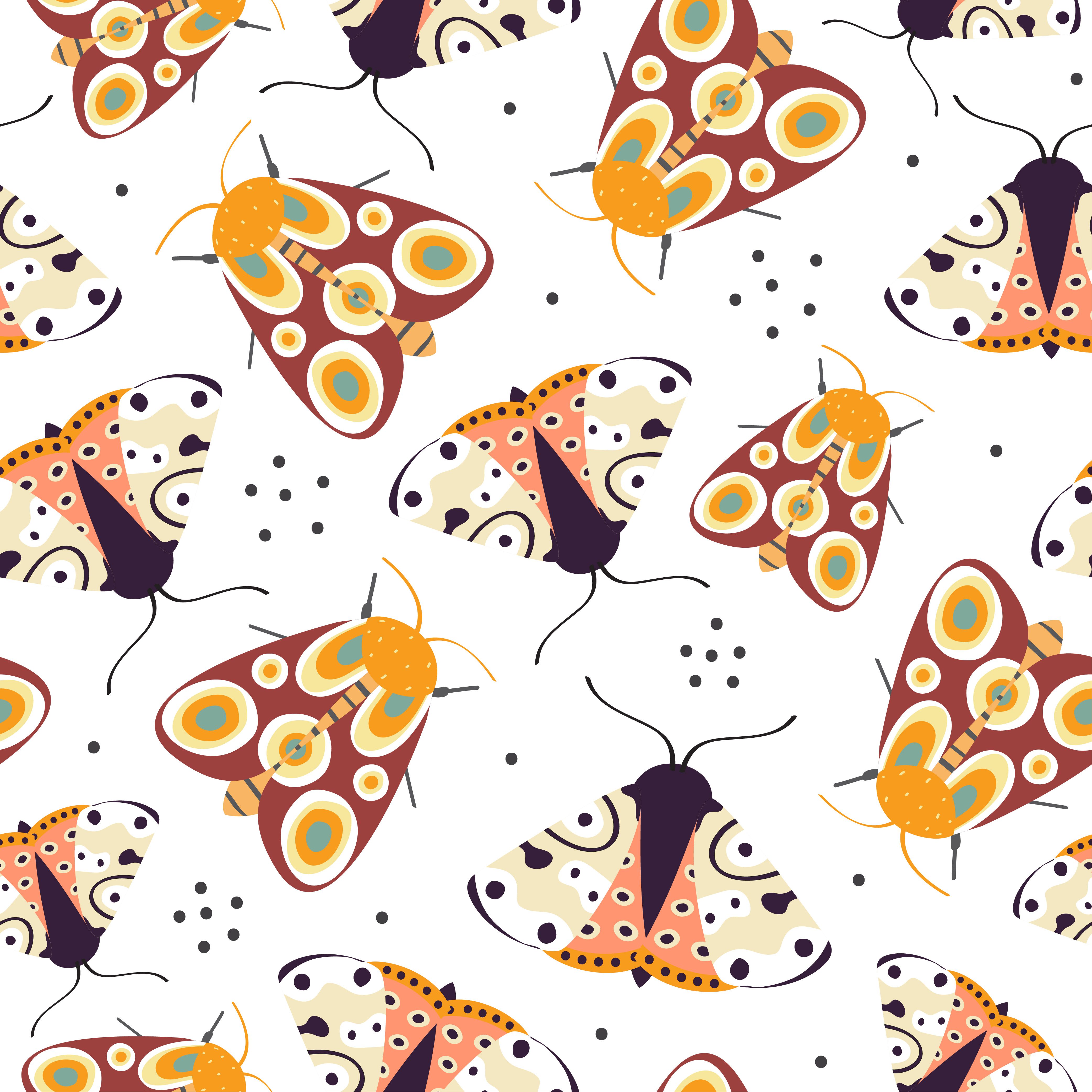 Seamless pattern with colorful moths Free Vector