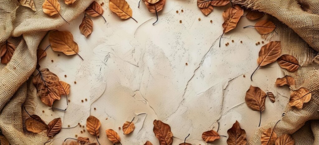 Dried Autumn Leaves and Burlap Fabric on White Background Stock Free