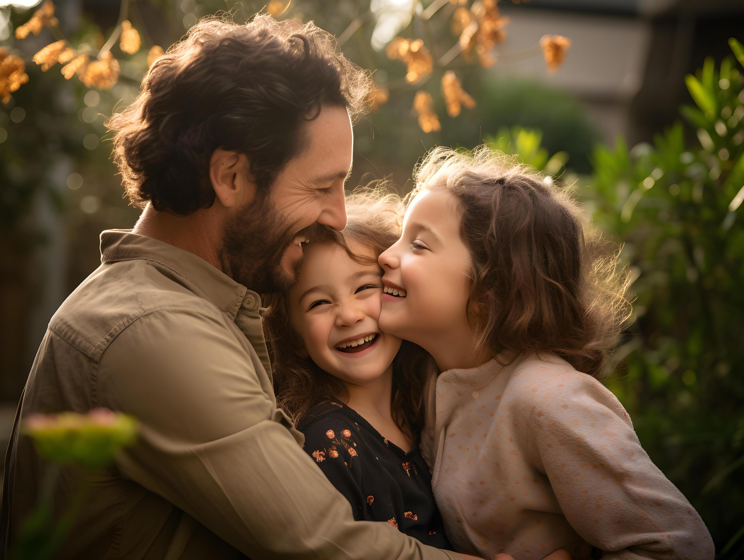 AI generated A heartwarming family portrait captured in a studio setting, showcasing the genuine bond between a father, mother, and daughter Stock Free