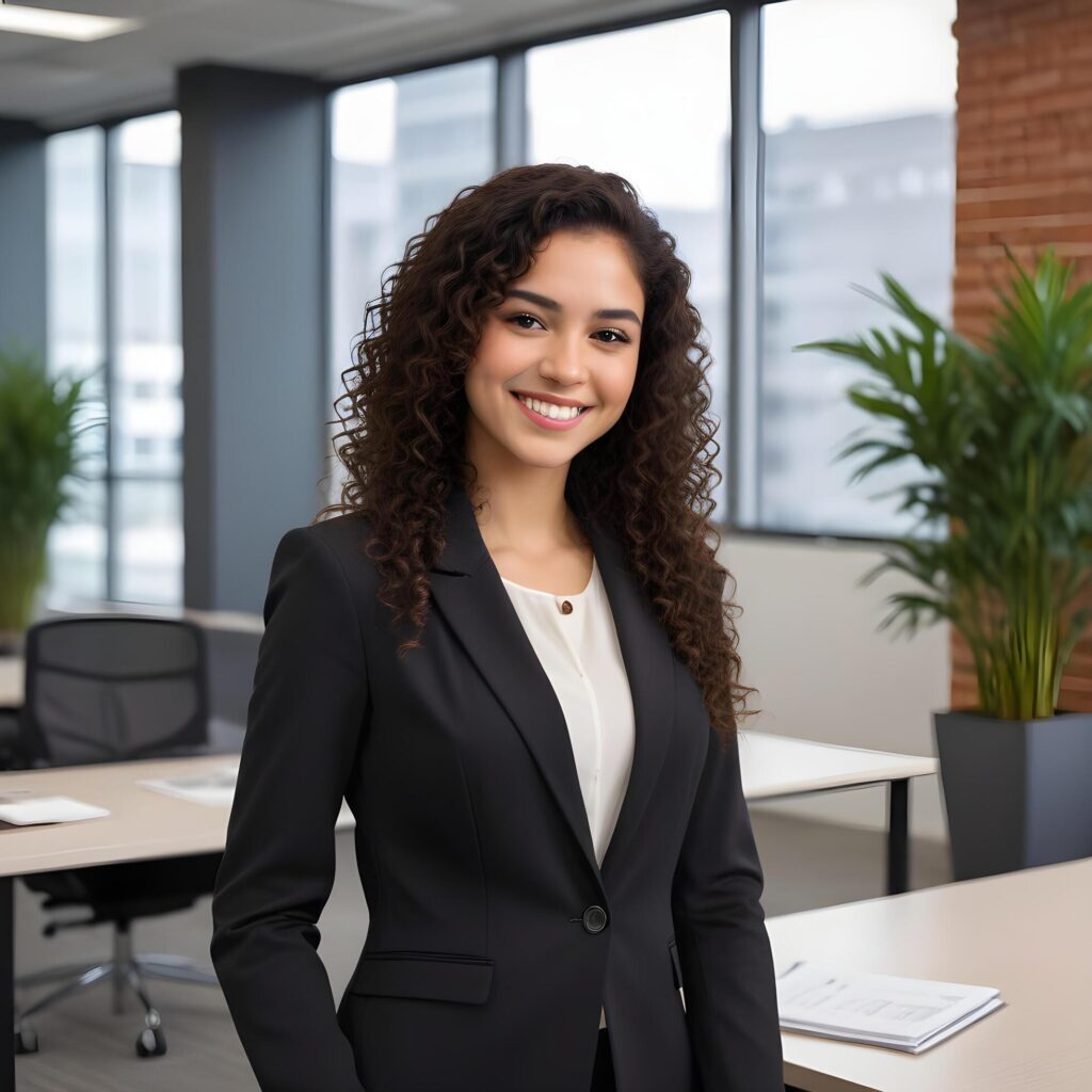 Portrait of a beautiful young business woman in the office Stock Free