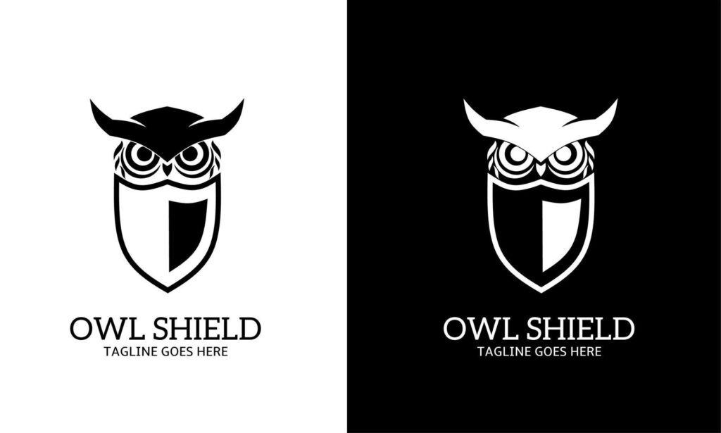 owl logo template design combination with shield Stock Free and Free SVG