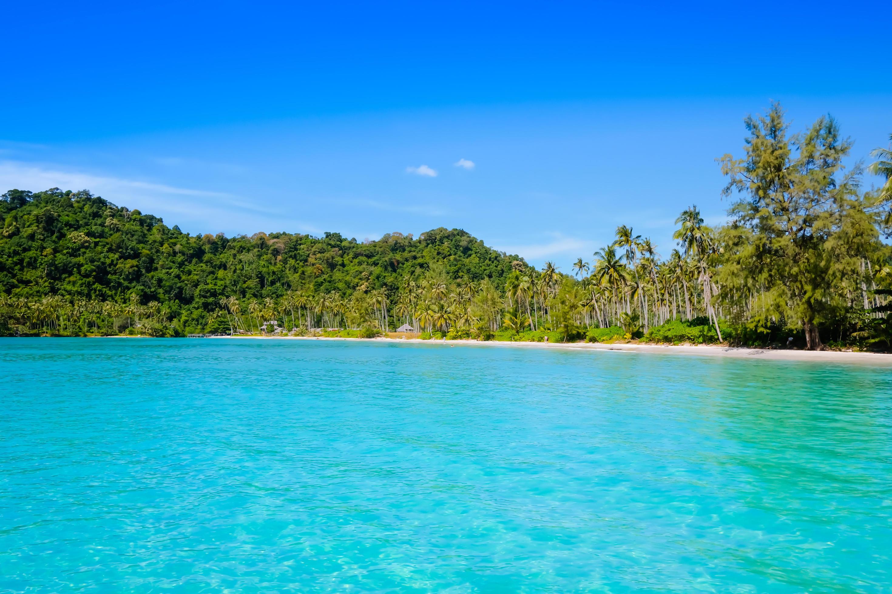 Beautiful tropical beach as summer seascape with blue sky for travel in holiday relax time,on nature background at koh kood Thailand Stock Free