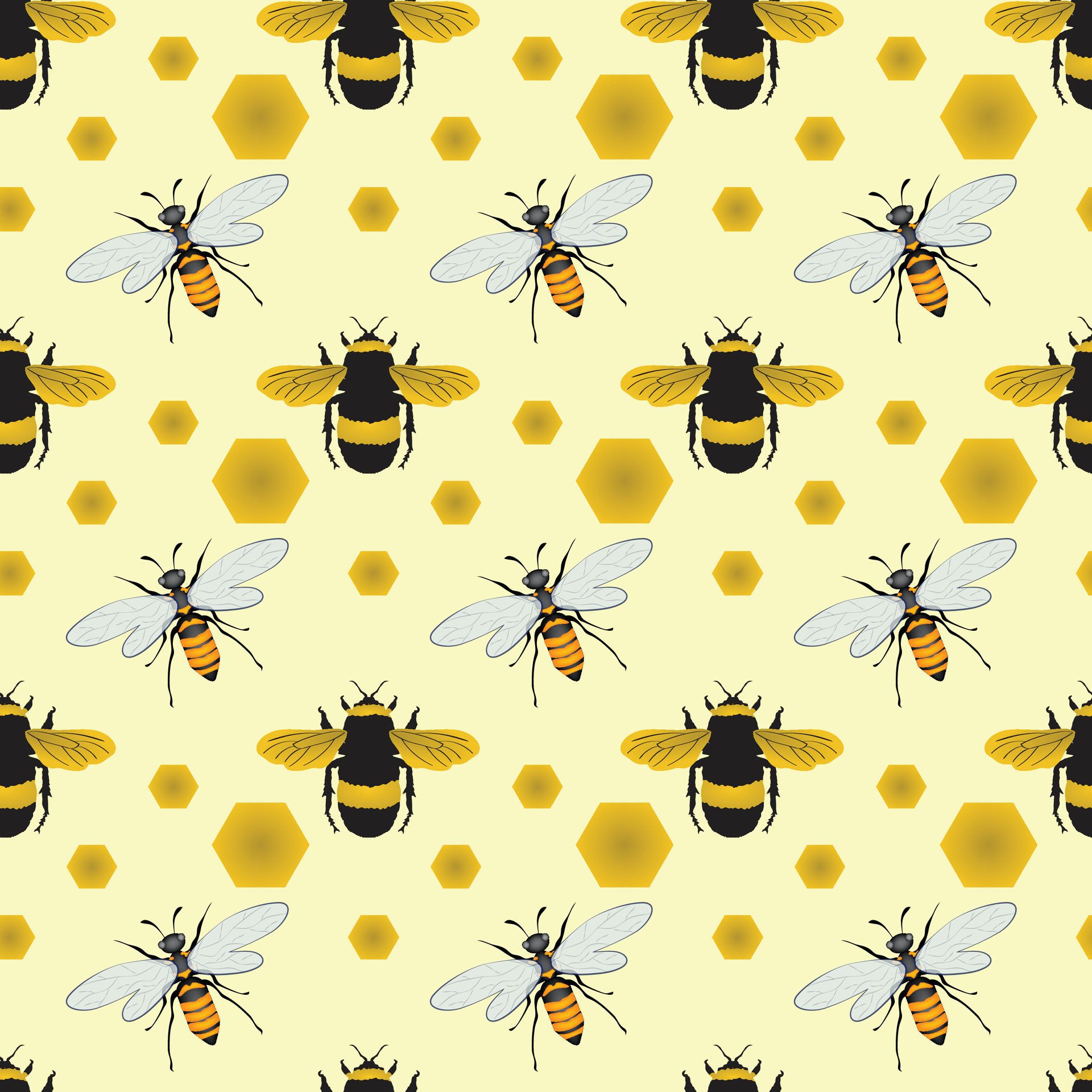 Busy Honey Bees In The Woods Seamless Pattern Design Free Vector