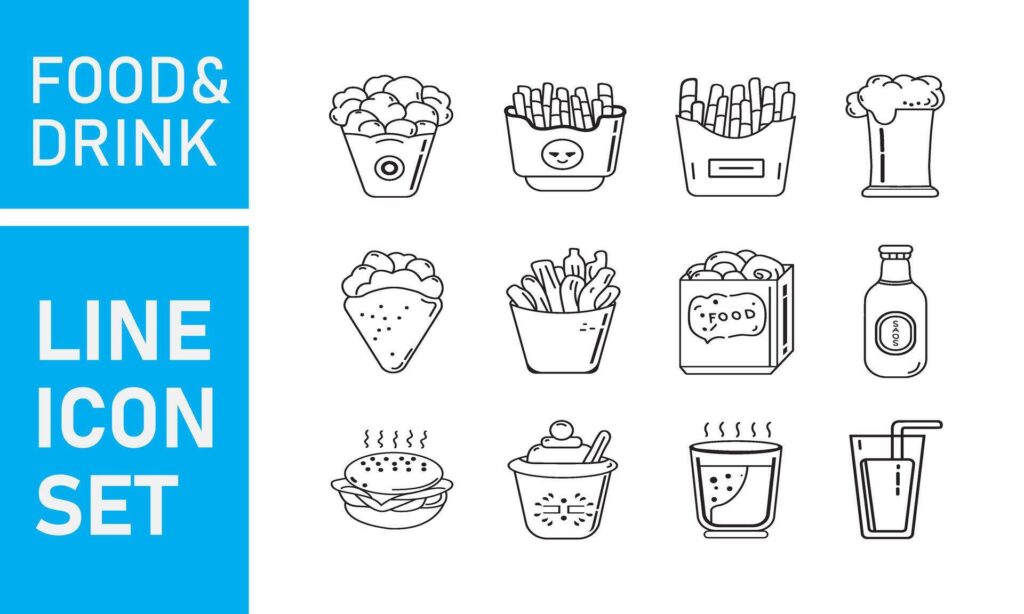 Food and drinks icon. Restaurant line icons set. Stock Free