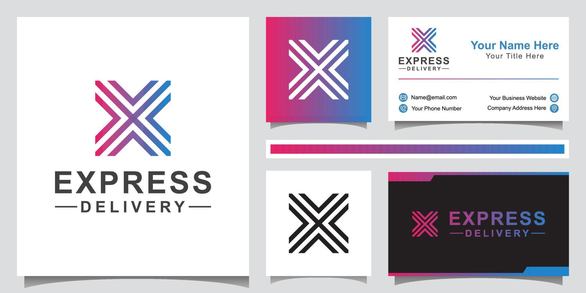 modern logo design of Delivery logistic. letter x with arrow symbol logo concept with business card Stock Free