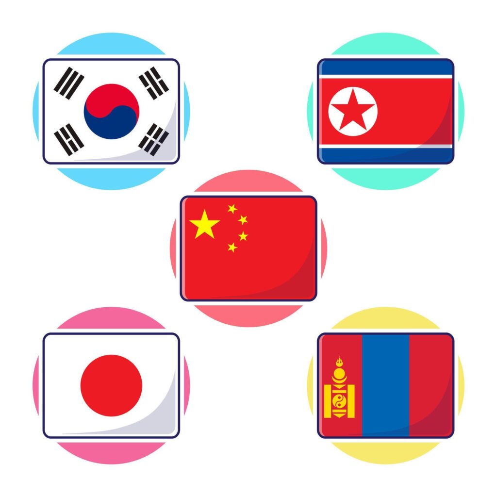 Flat cartoon of East Asian countries flag icon mascot collection Stock Free