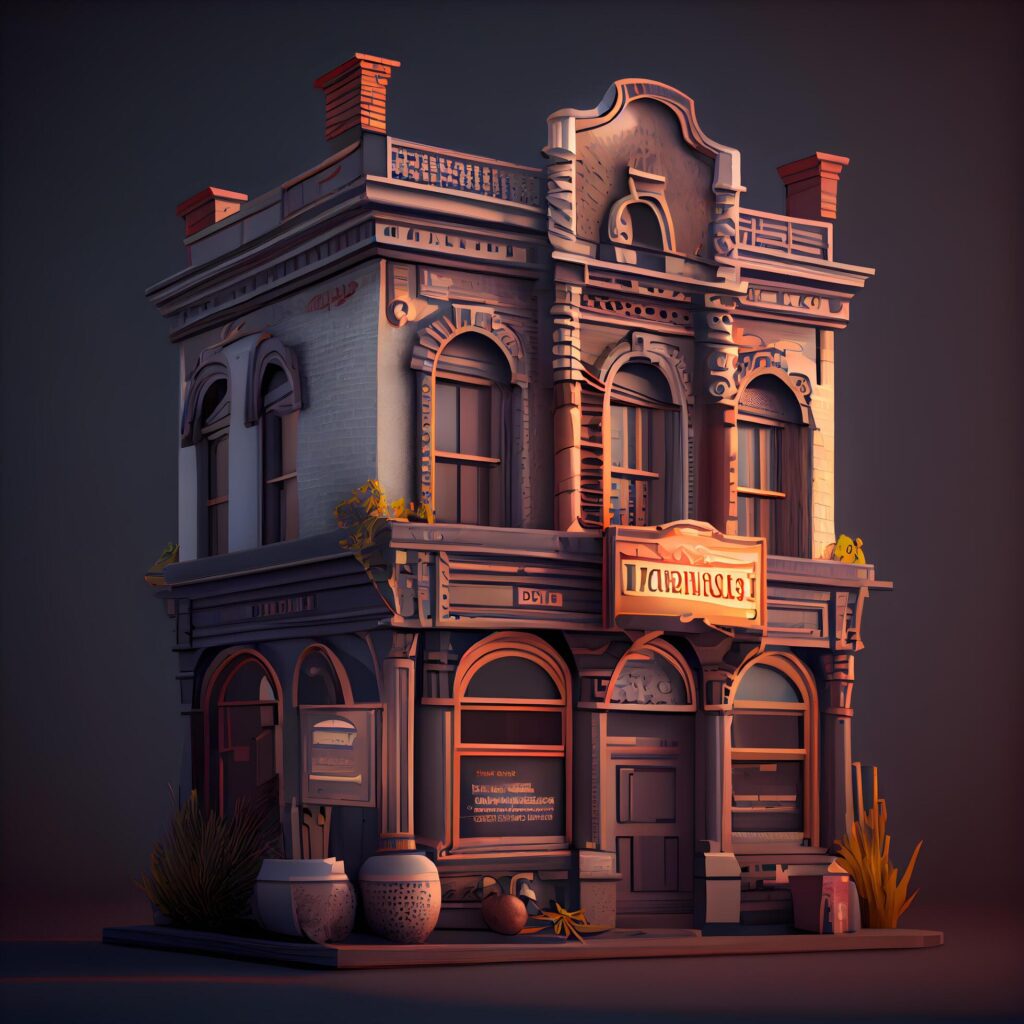 3D render of an old fashioned house on a dark background, Image Stock Free