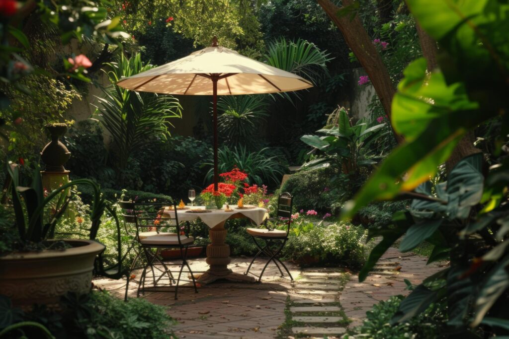 Romantic escapade in a lush garden, ideal for love-themed advertising Free Photo