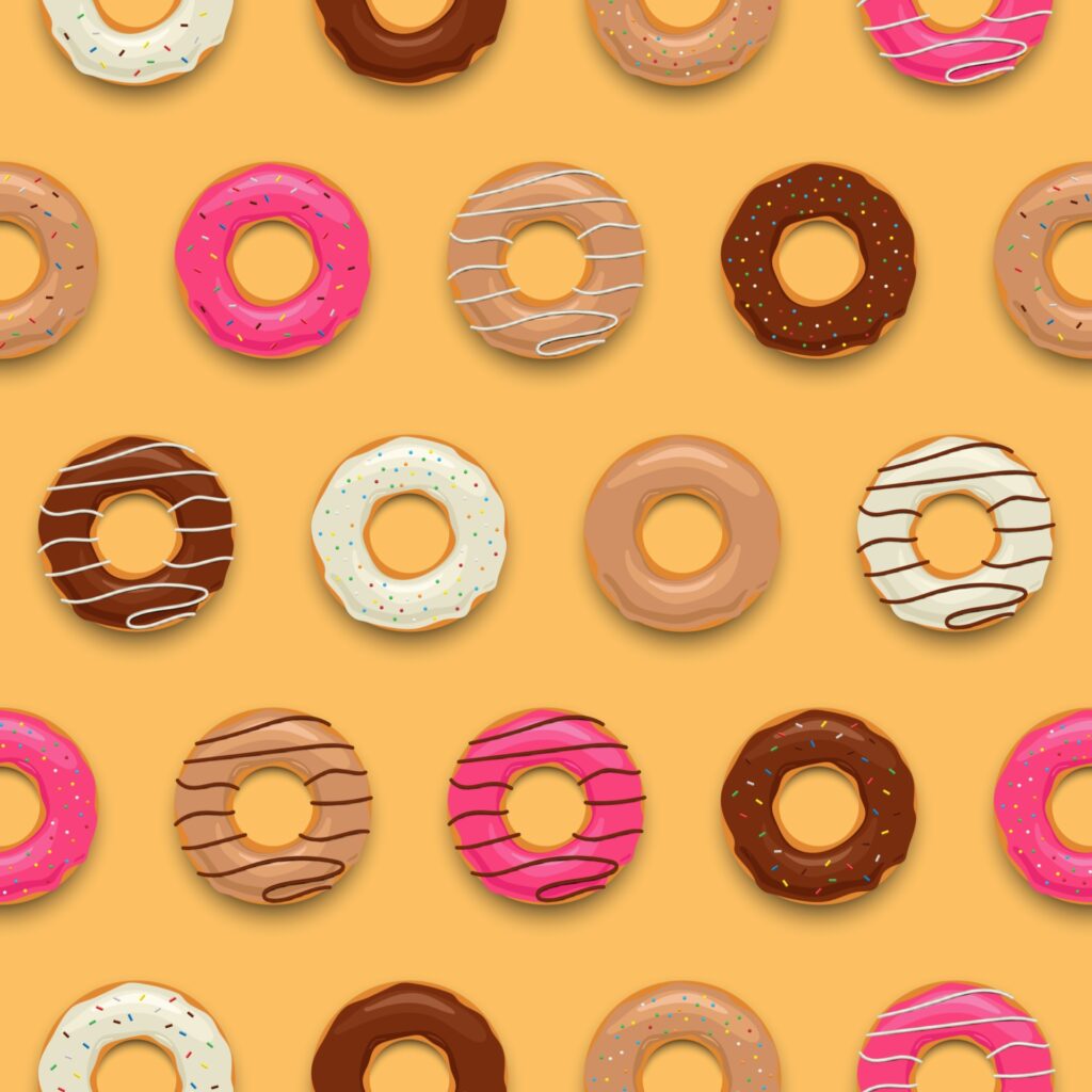 Set of colorful tasty donuts seamless pattern background vector illustration Free Vector