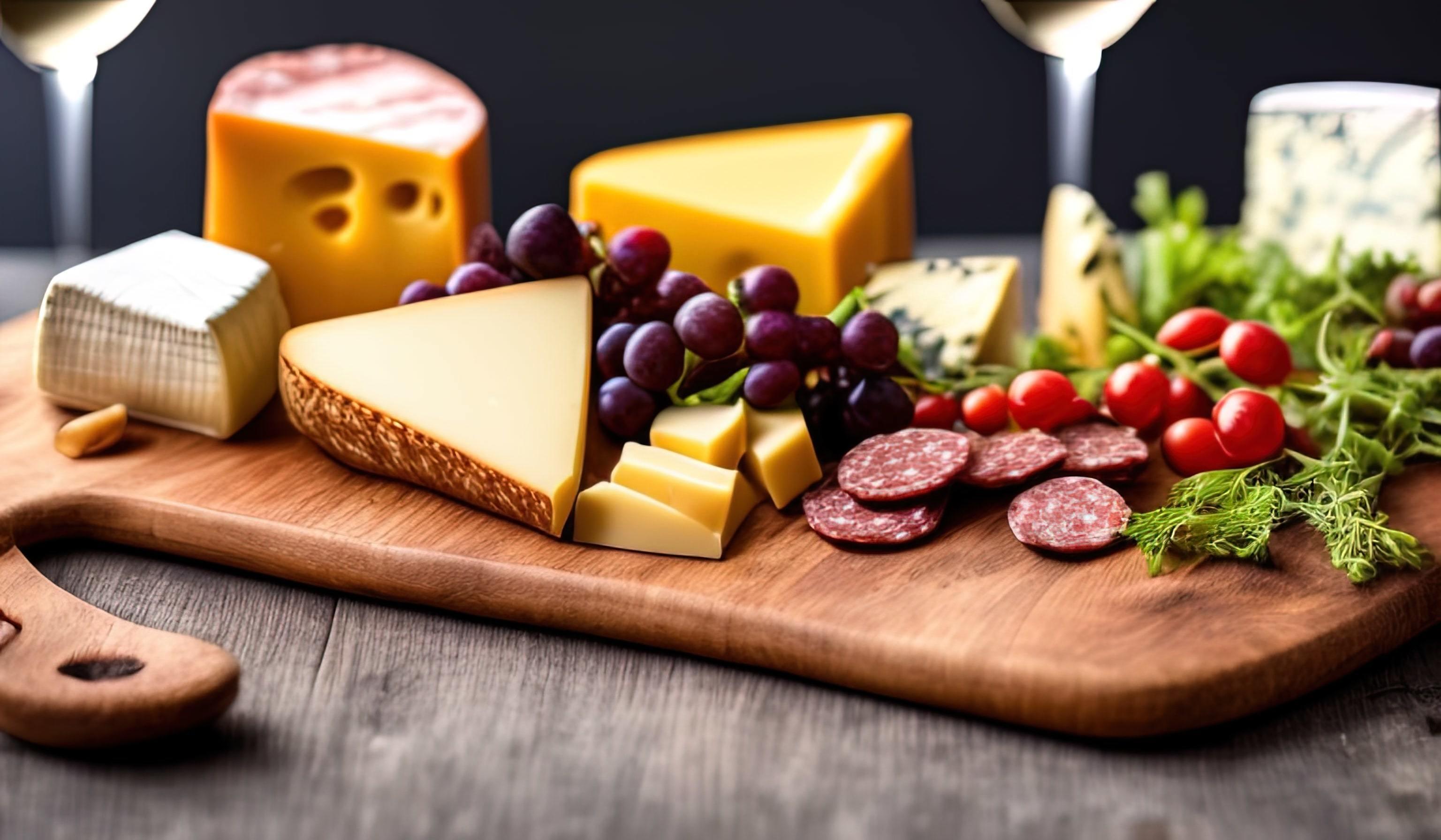 rofessional food photography close up of a Cheese and charcuterie board sitting on top of a table Stock Free