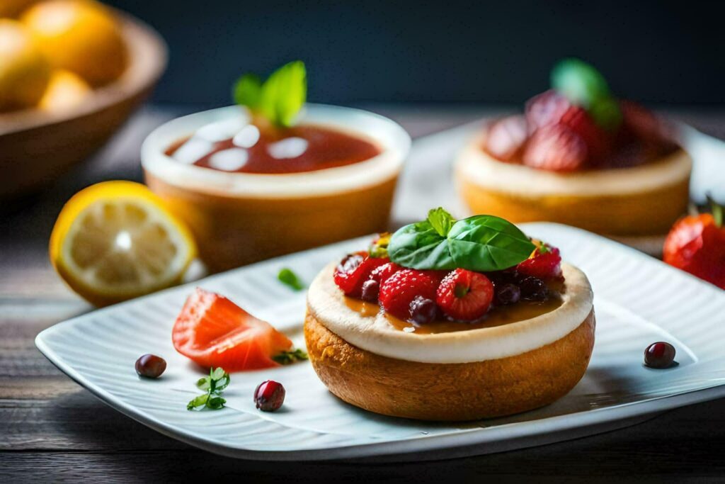 small cakes with berries and lemon on a plate. AI-Generated Free Photo