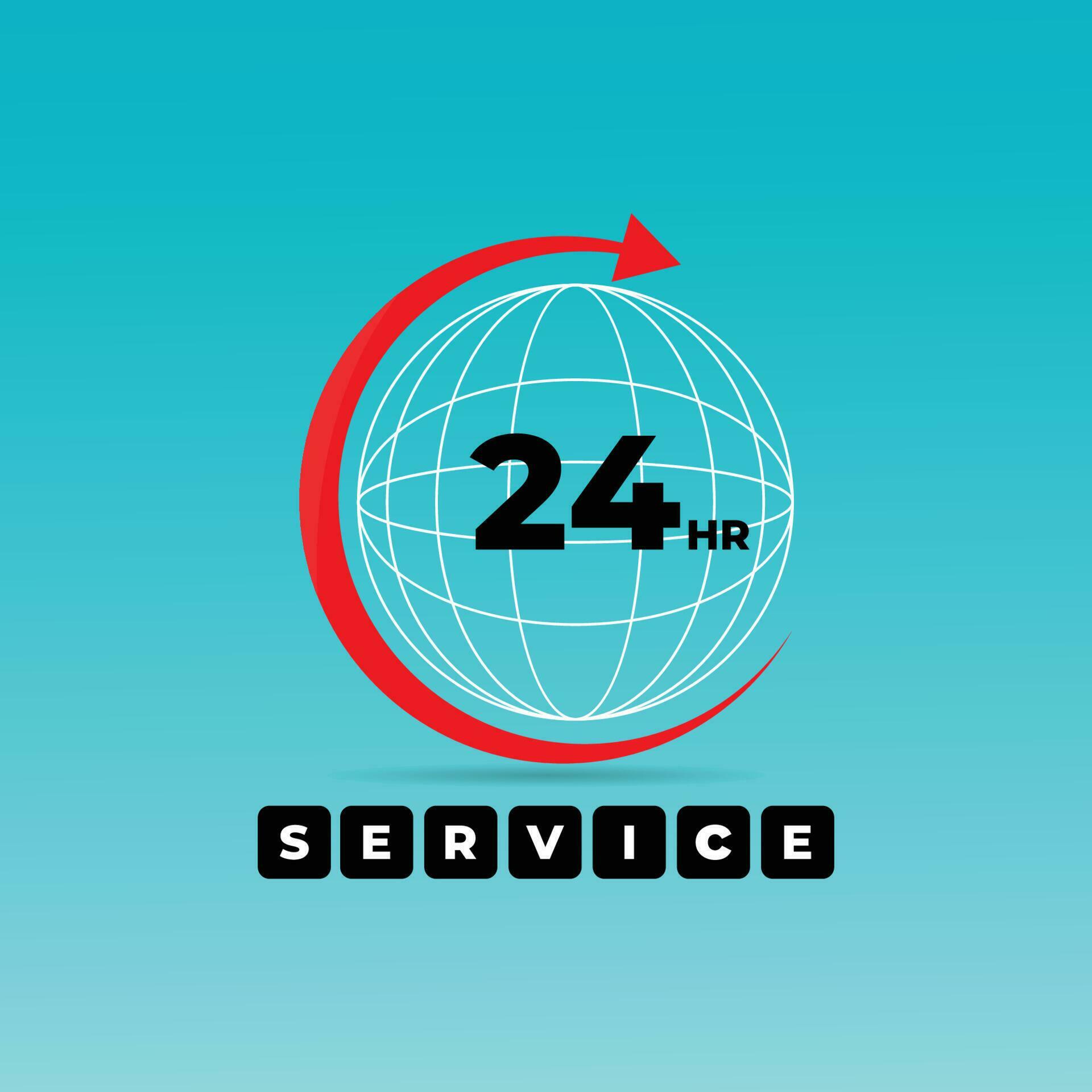 24hr service. 24hr concept with arrow icon. Stock Free