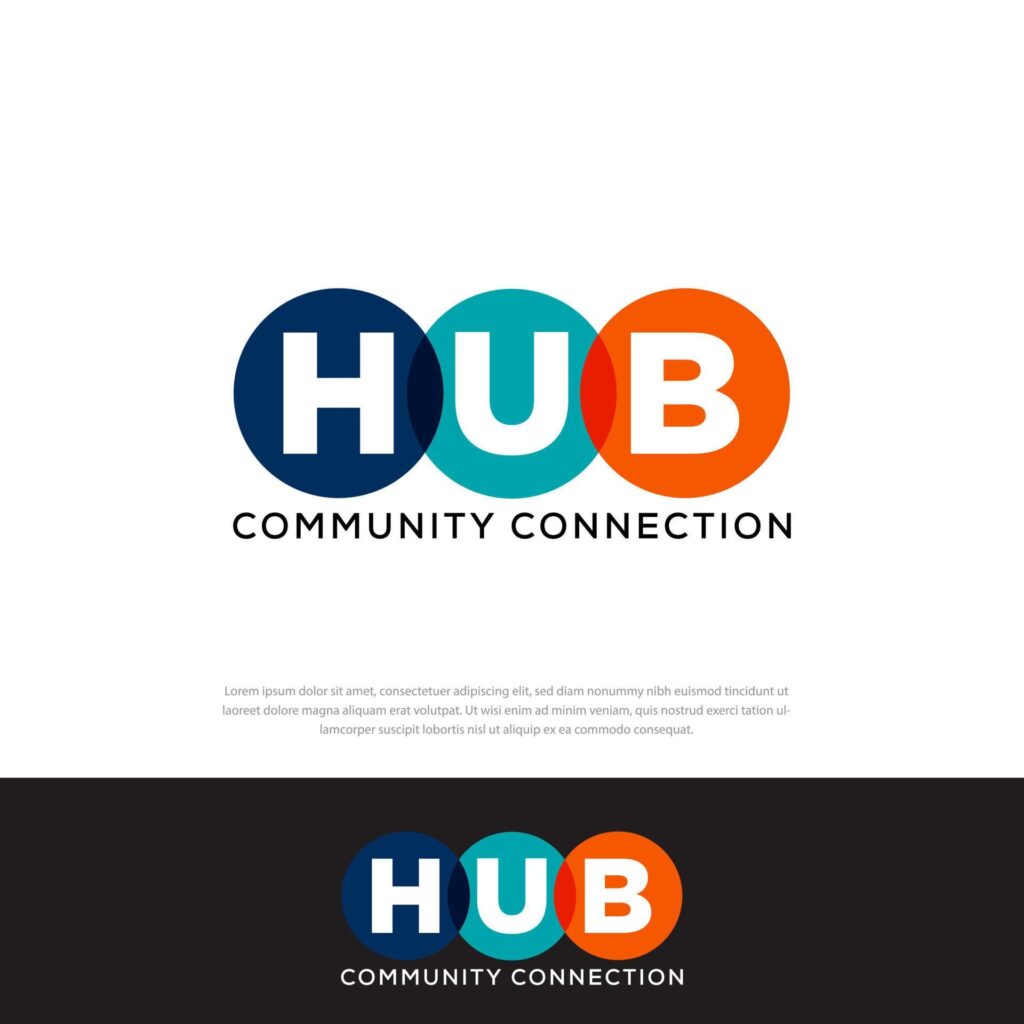 Logos related to colorful community connection HUB word sign, connection icon, template, icon Stock Free