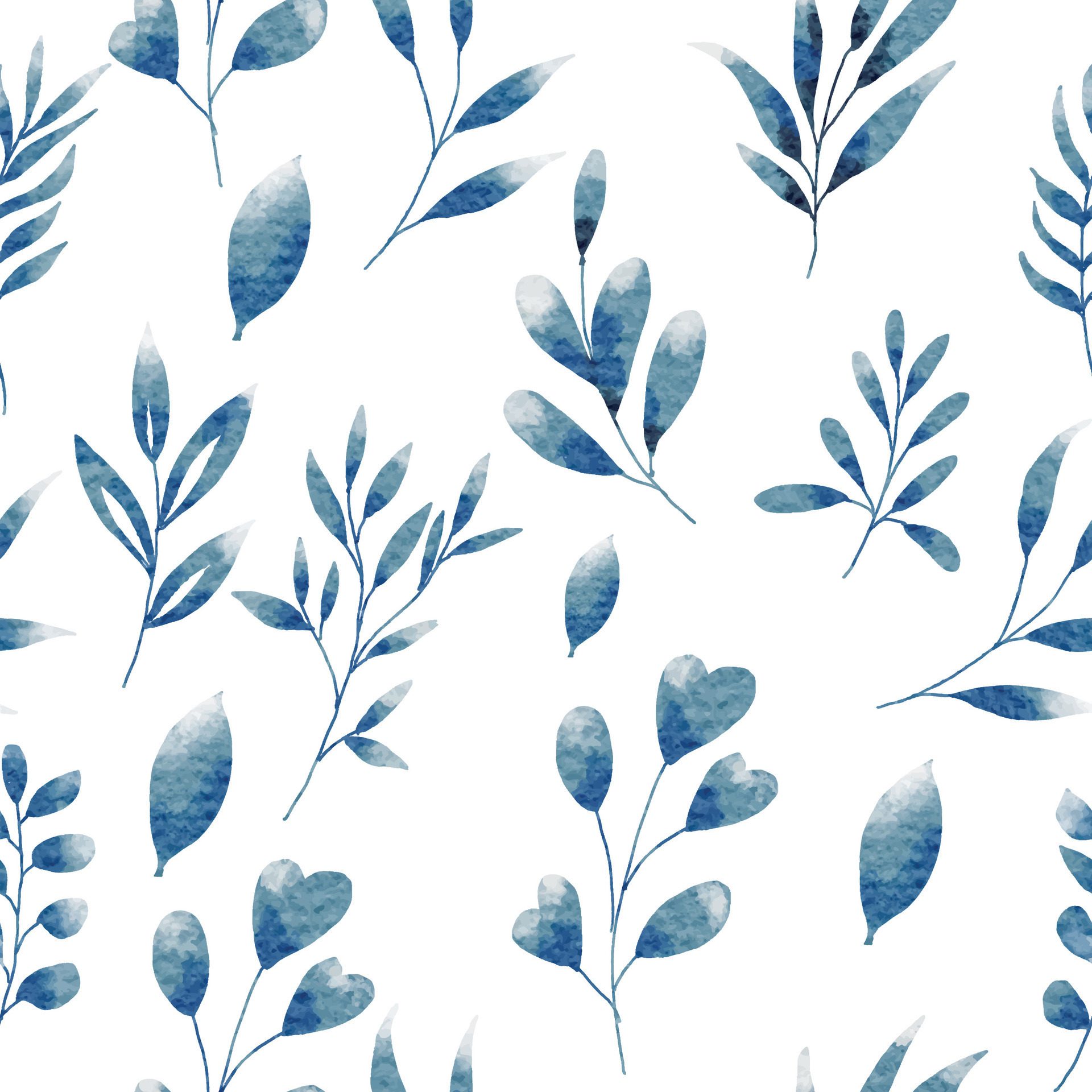 Blue Watercolor Leaves Seamless Pattern Free Vector