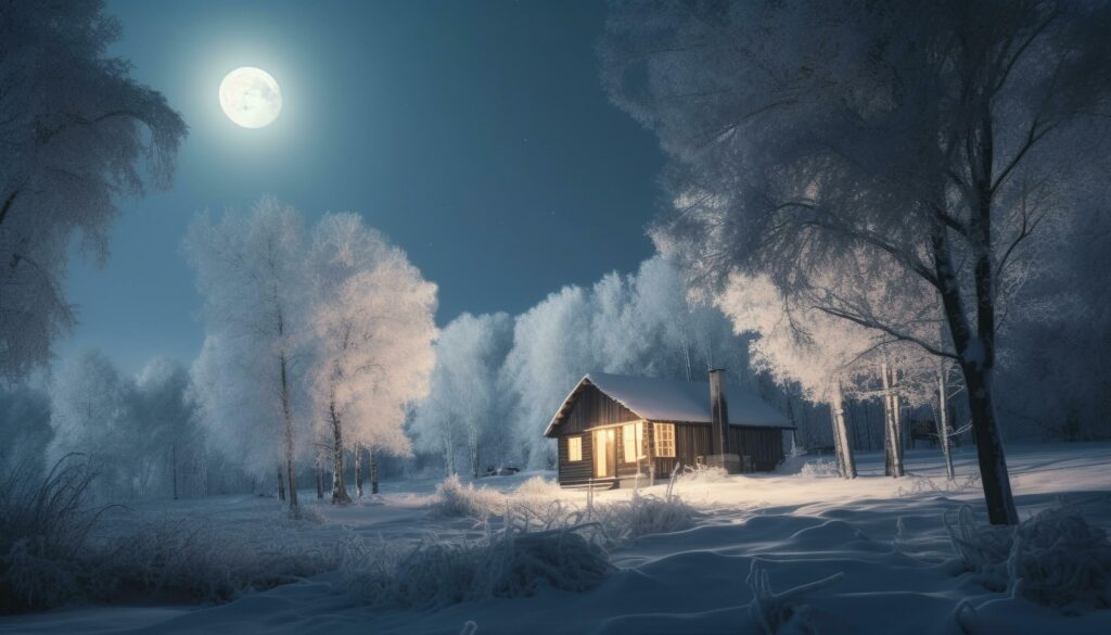 Moonlit winter forest spooky beauty in nature generated by AI Stock Free