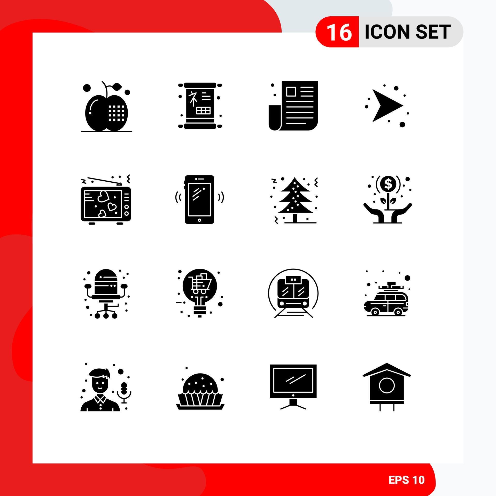 Pack of 16 creative Solid Glyphs of right direction sign arrows page Editable Vector Design Elements Stock Free