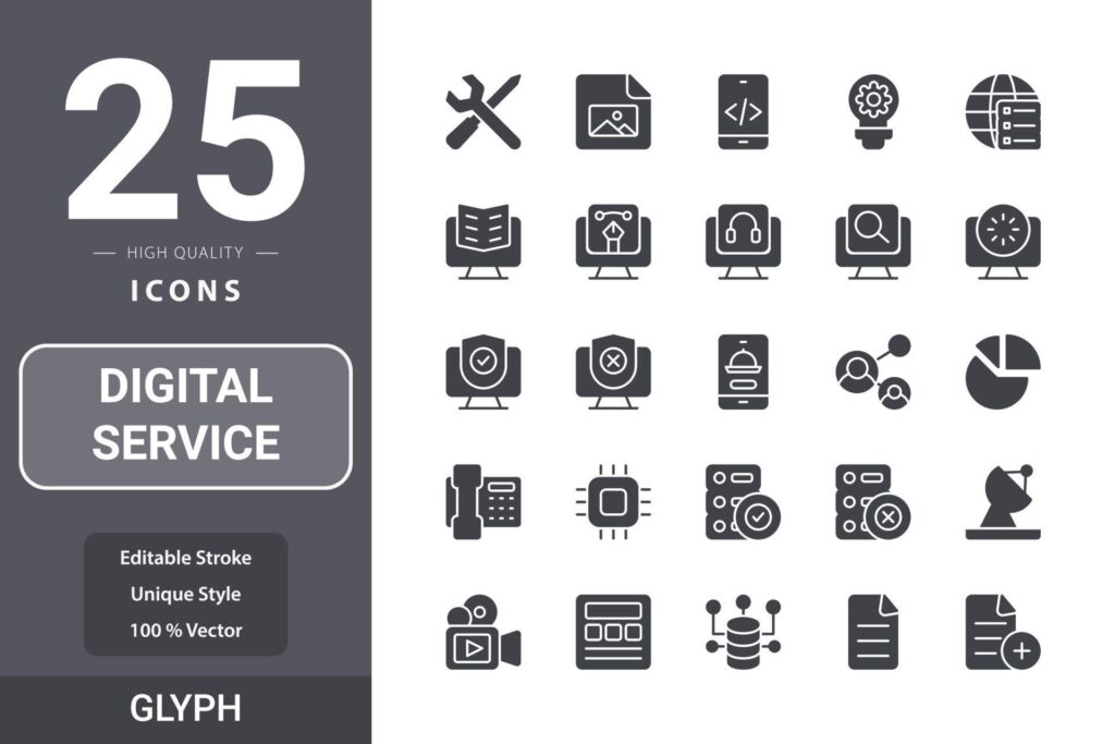 Digital Service icon pack for your web site design, logo, app, UI Stock Free