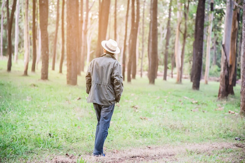 People portrait in green forest nature with warm sun light Stock Free