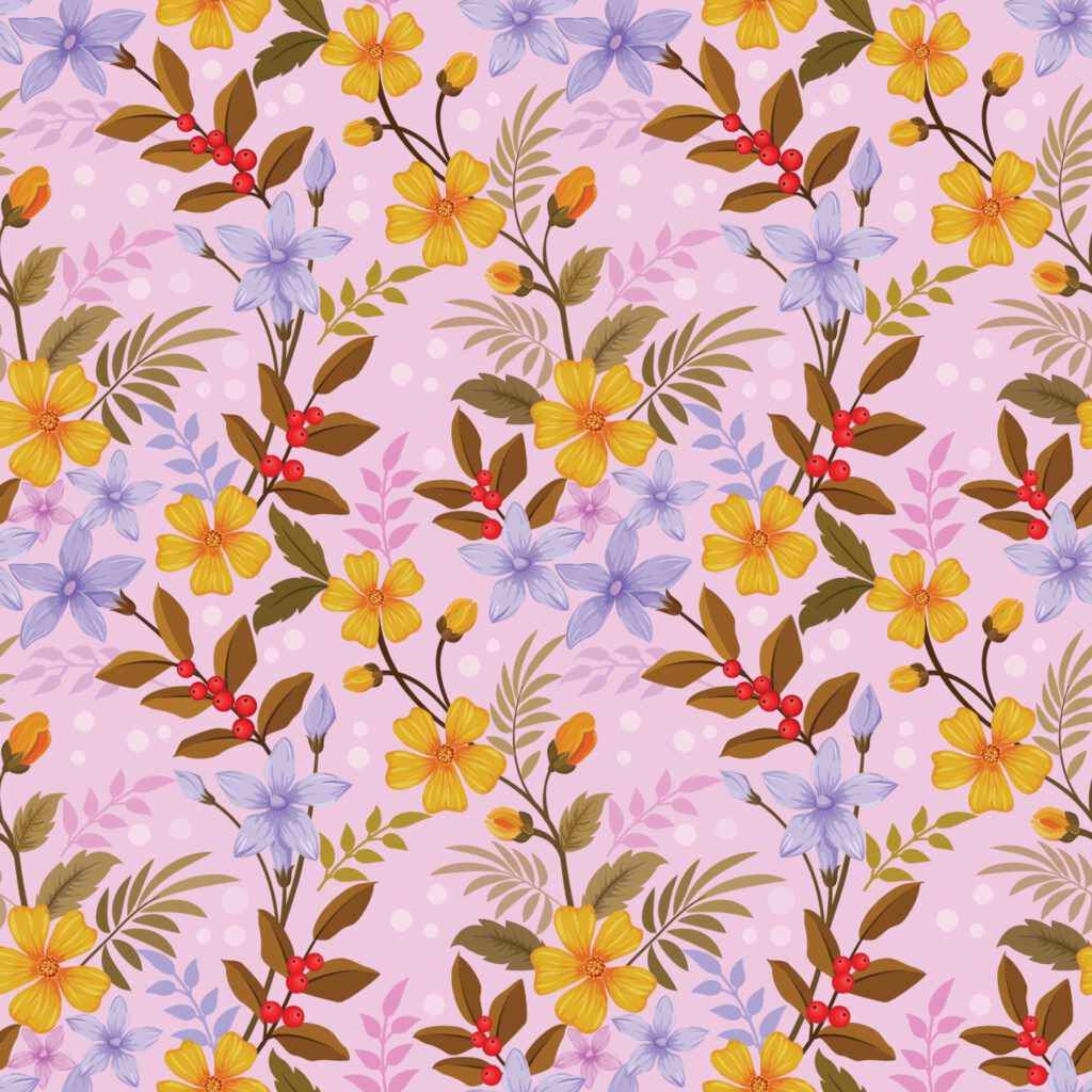 Colorful hand draw flowers seamless pattern. Free Vector