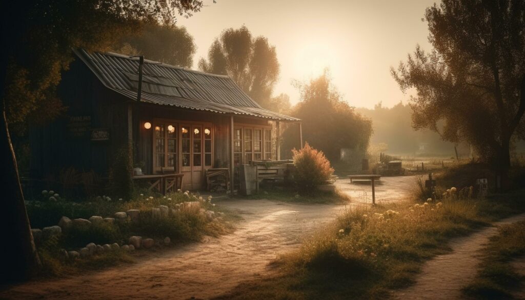 Rustic hut on old farm in autumn generated by AI Stock Free