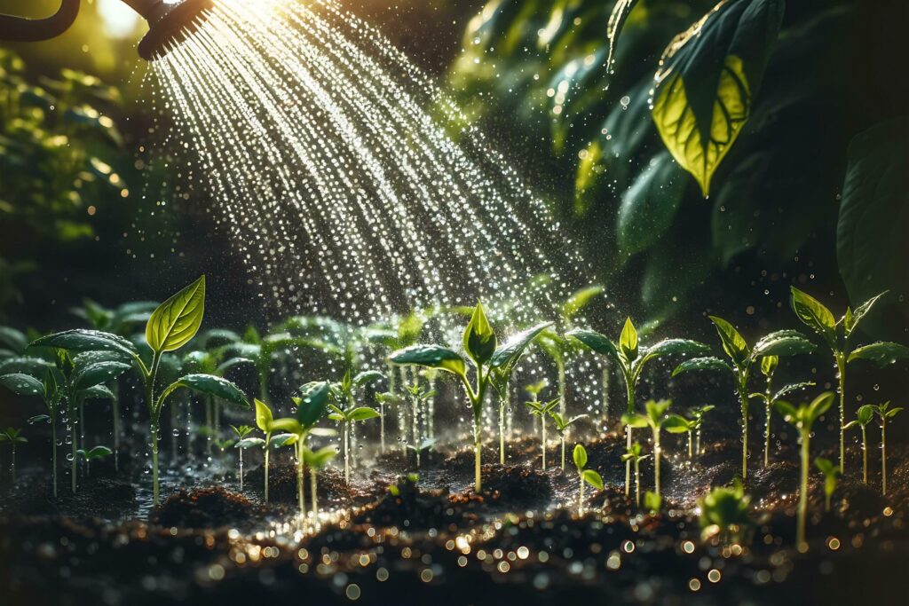 watering plants with a sprinkler Free Photo