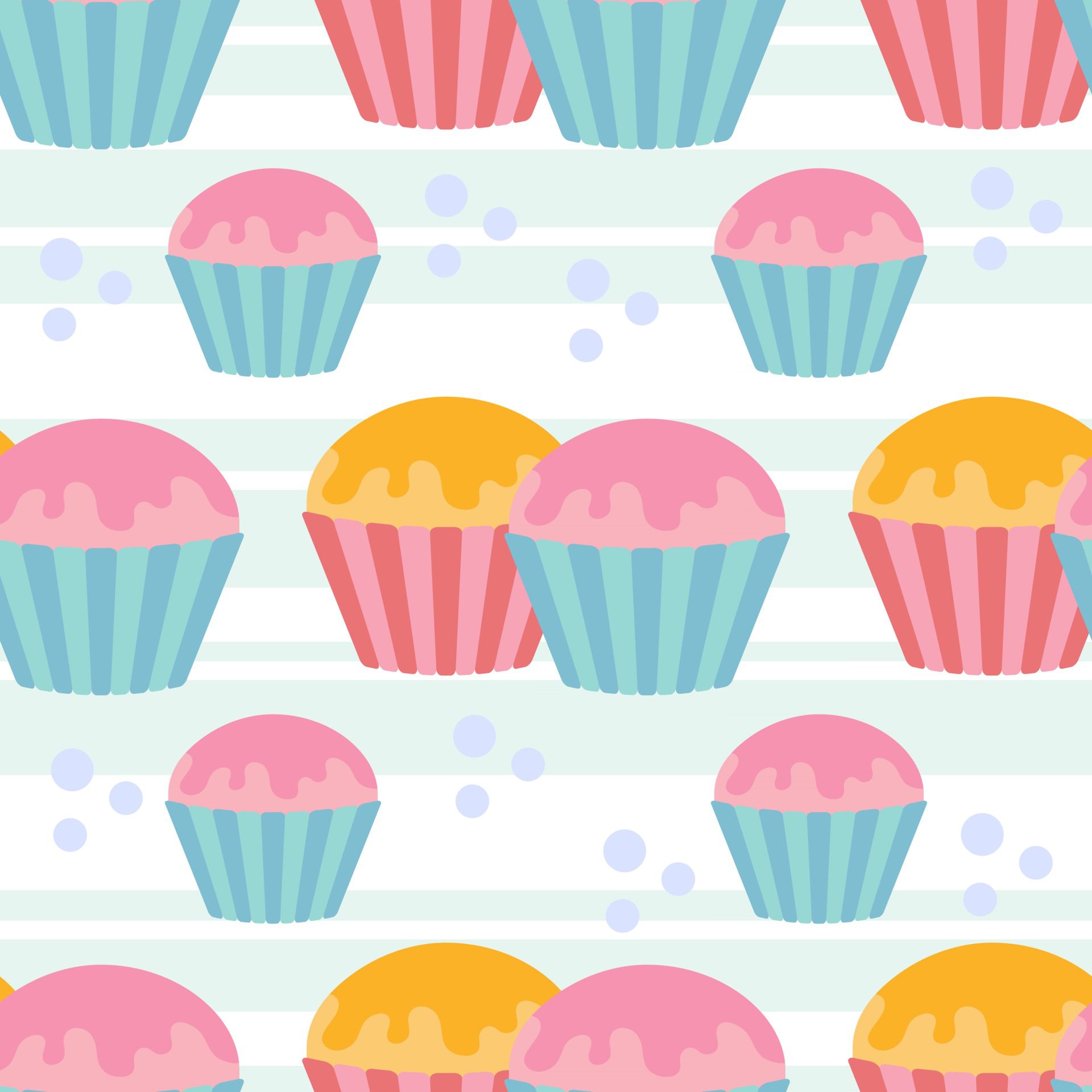 Color seamless pattern of delicious cupcakes Free Vector