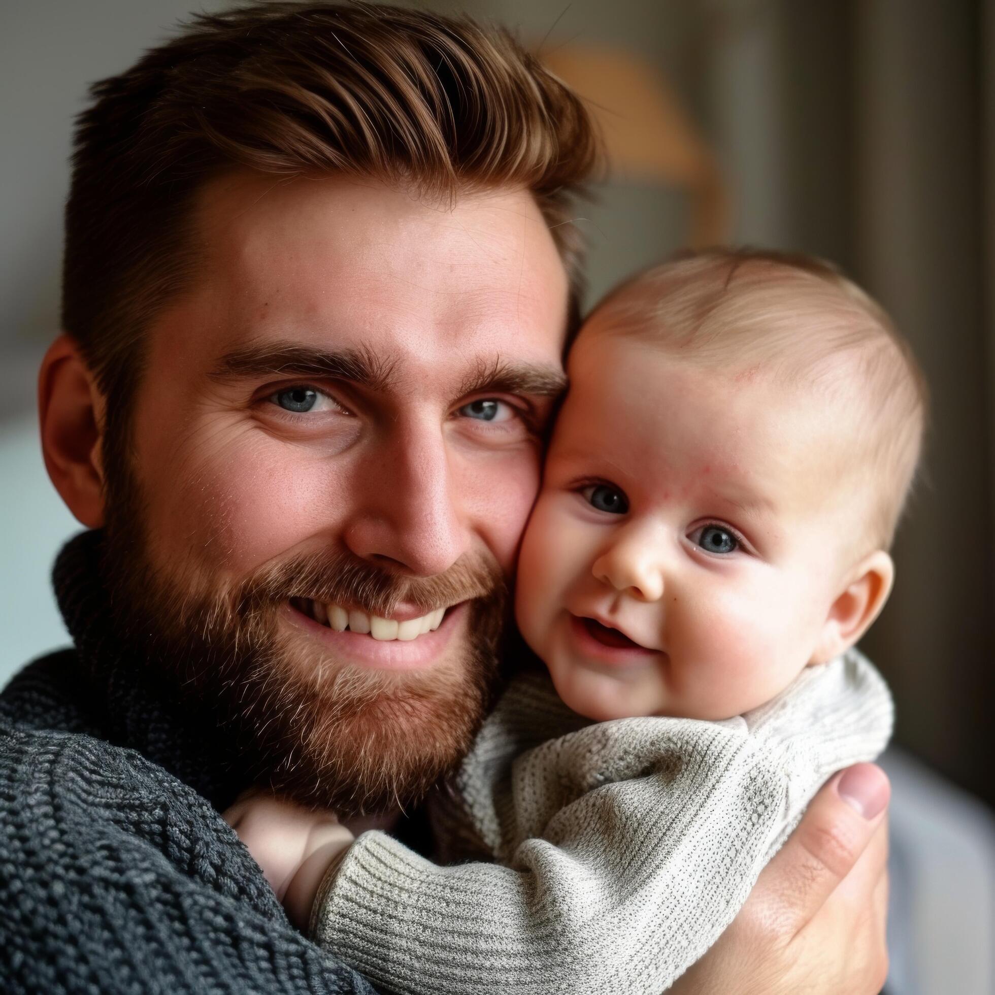 Portrait of a Smiling Bearded Man Holding a Baby for Family or Parenting Concepts Stock Free