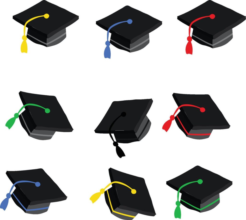 icons graduation set Graduation cap Stock Free