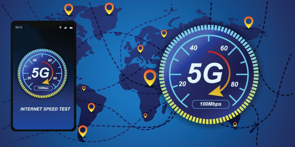 Vector illustration of internet speed test 5g suitable for visualizing technology to test internet speed background design Free Vector