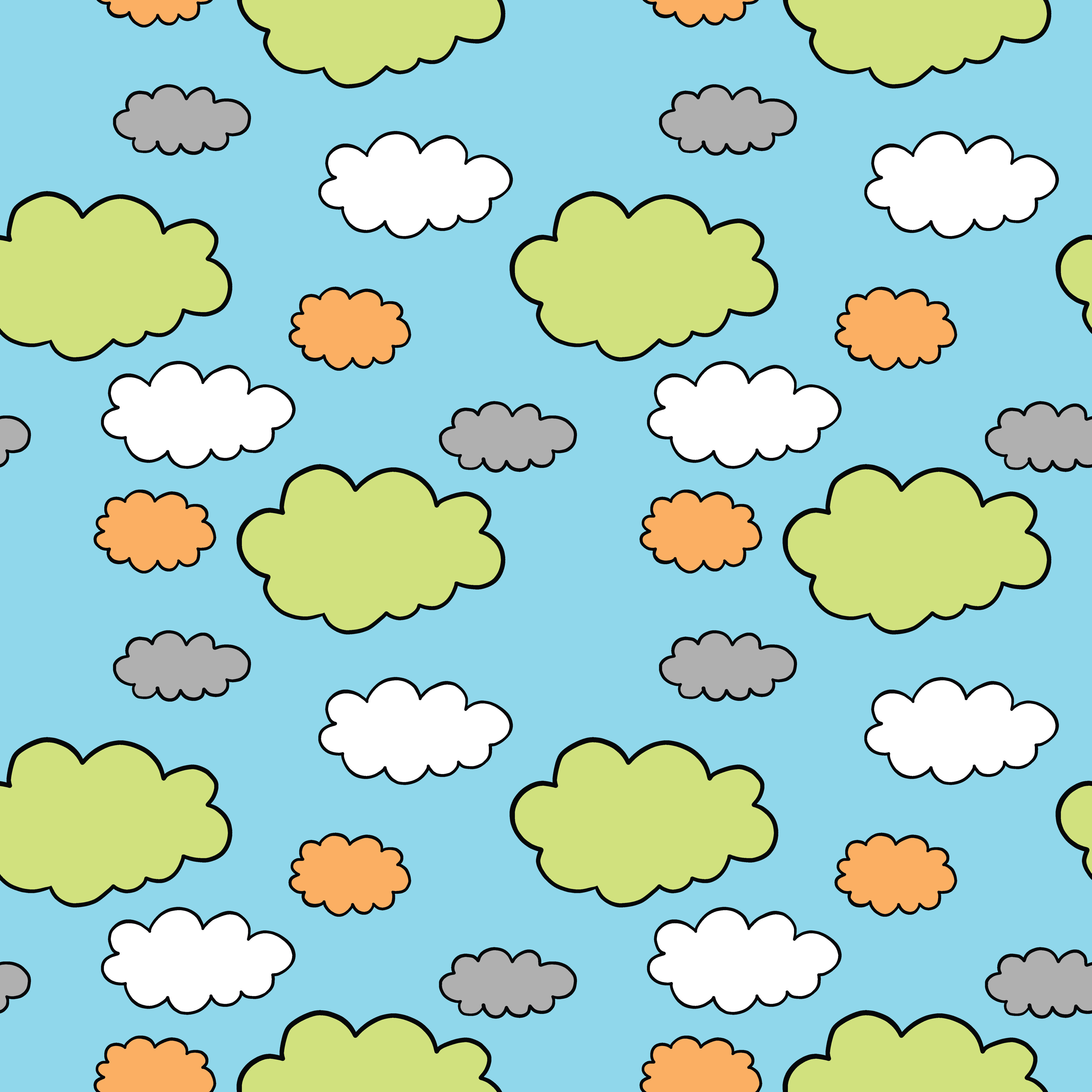 Hand drawn and colored cloud pattern Free Vector