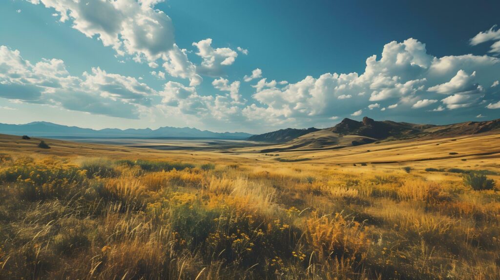 Expansive Views of Golden Fields Under a Summer Sky Free Photo