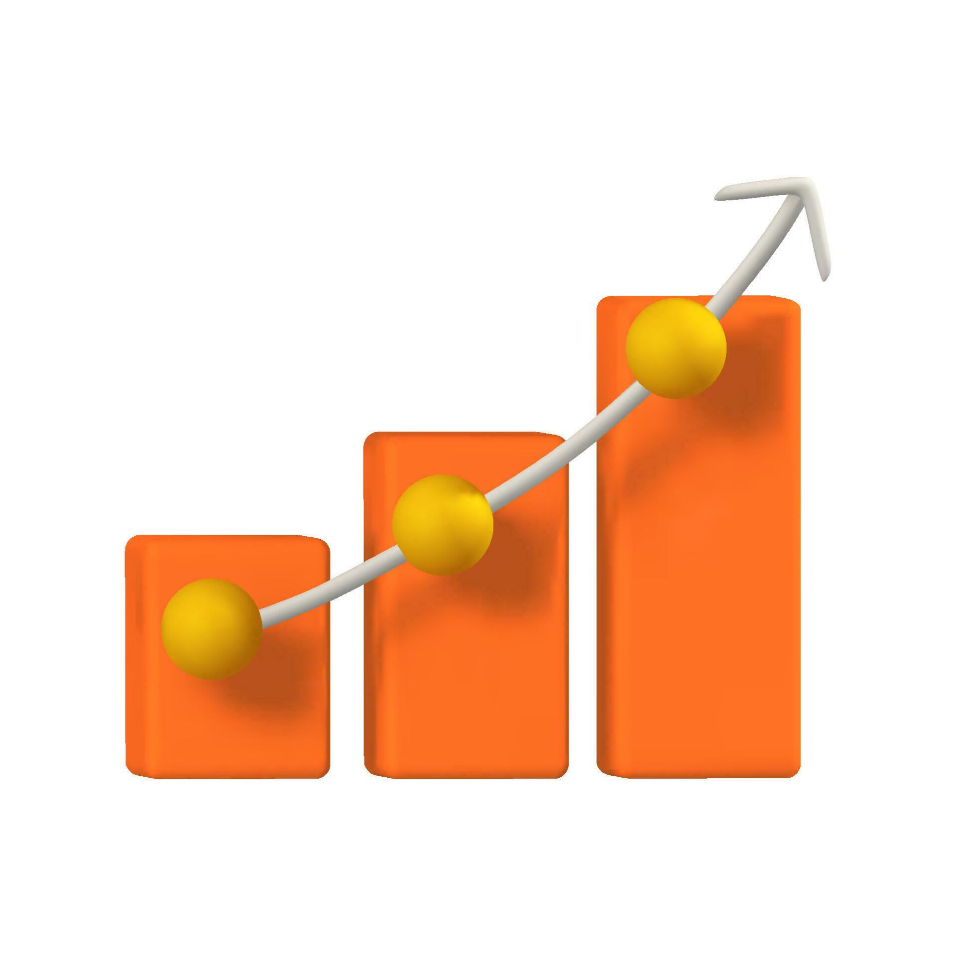 3d render icon orange Graph chart with up arrow with yellow dots isolated vector illustration Stock Free