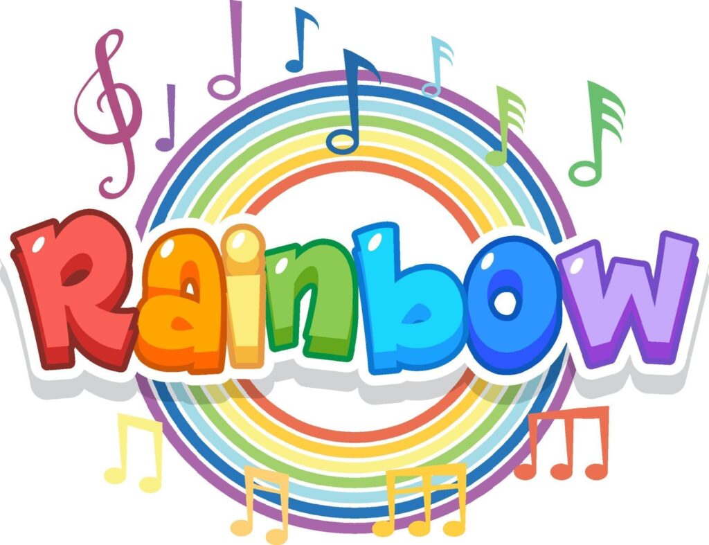 Rainbow word logo on round rainbow Stock Free