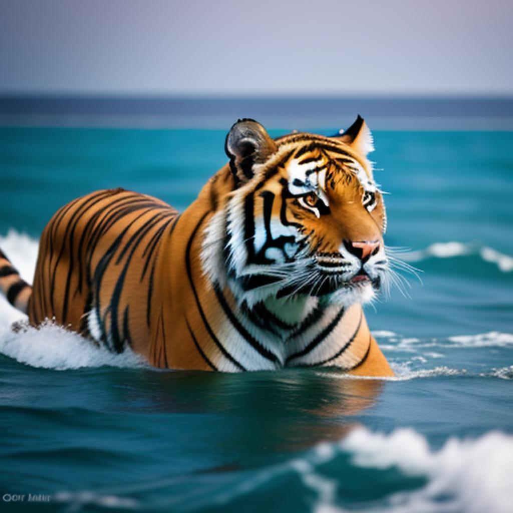 Tiger in the ocean by @ai_generated