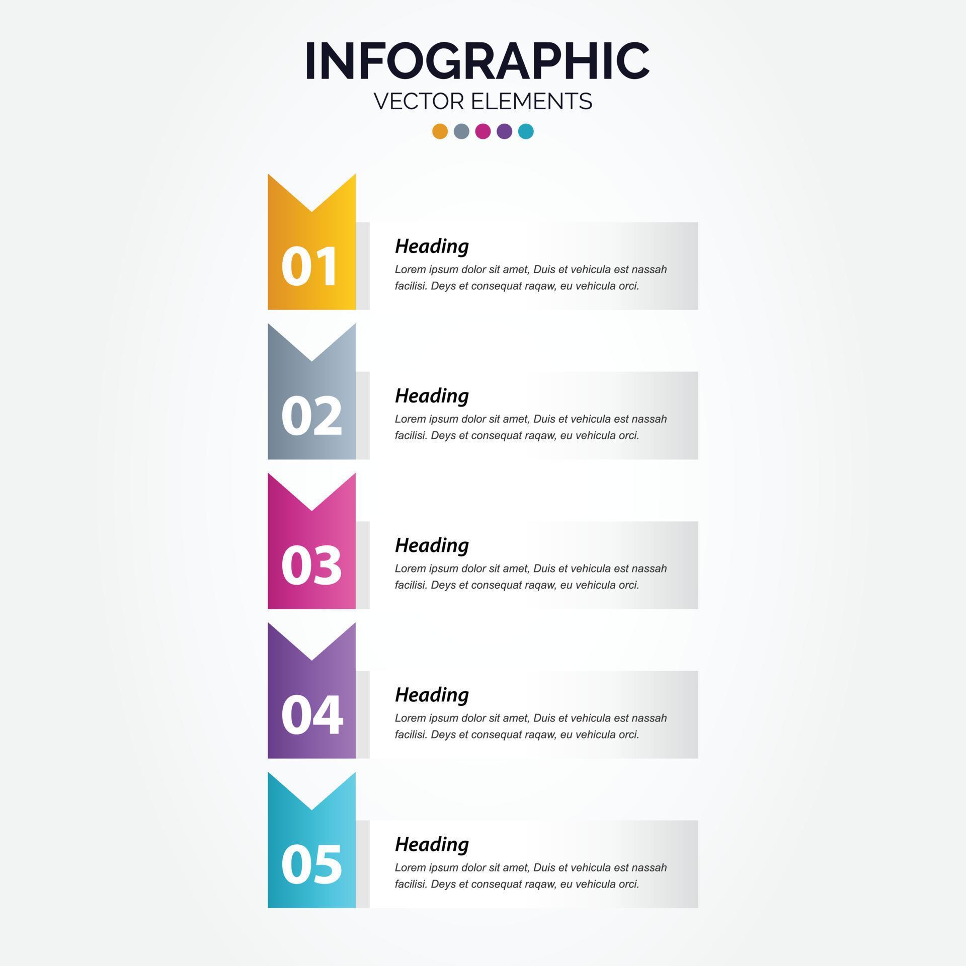 Vertical Infographic arrow design with 5 options or steps. Stock Free and Free SVG