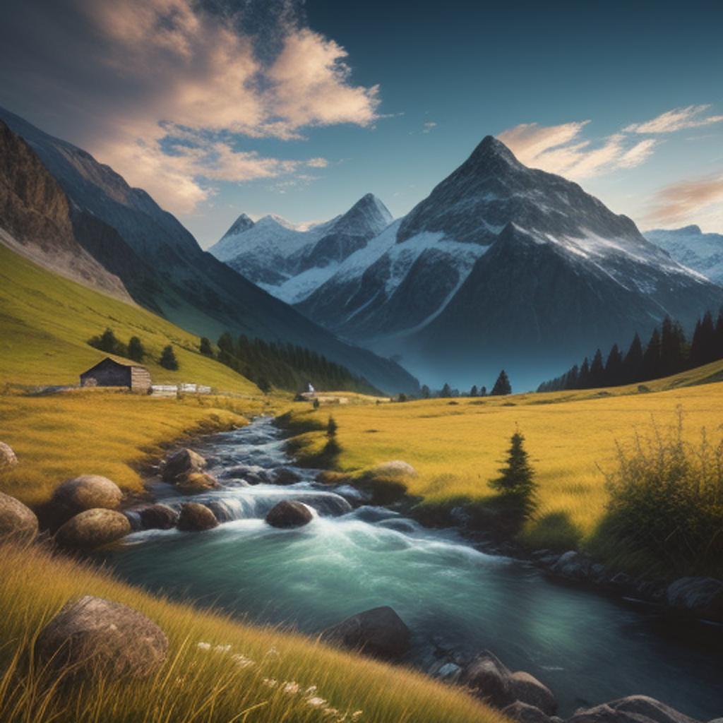 Landscape, mountain,streams,meadows,mountains,hills by @kaneshane by @ai_generated