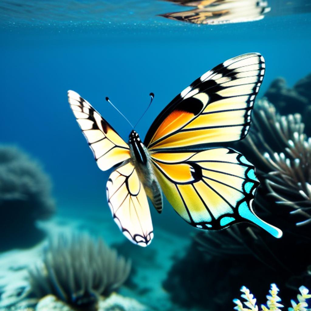 Butterfly under water by by @ai_generated