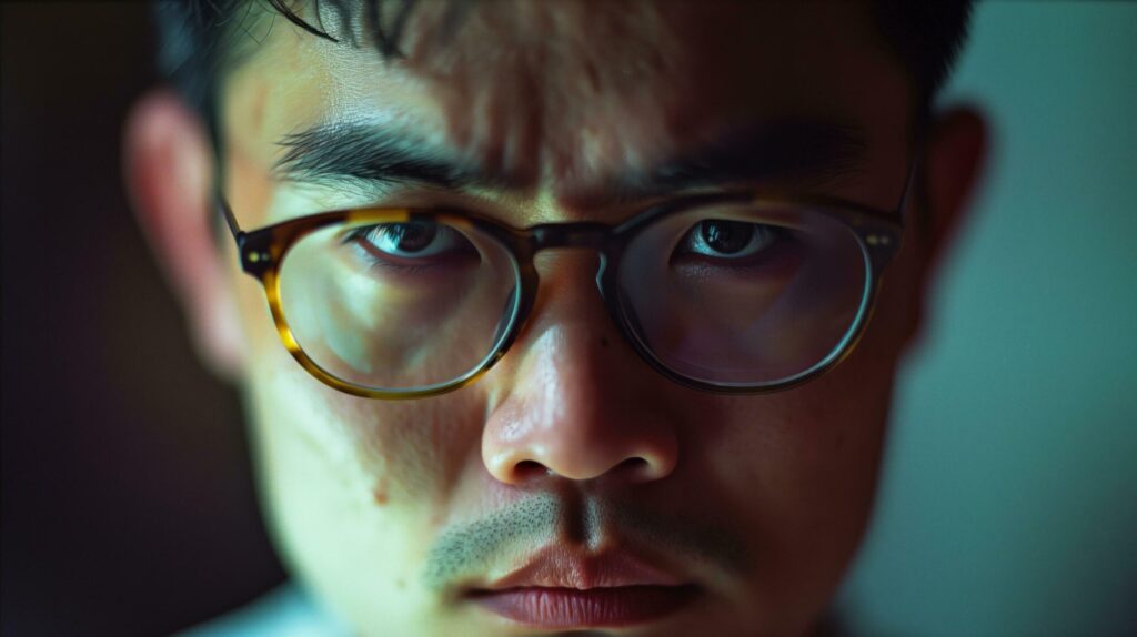 Portrait of a focused young man with glasses in close-up Free Photo