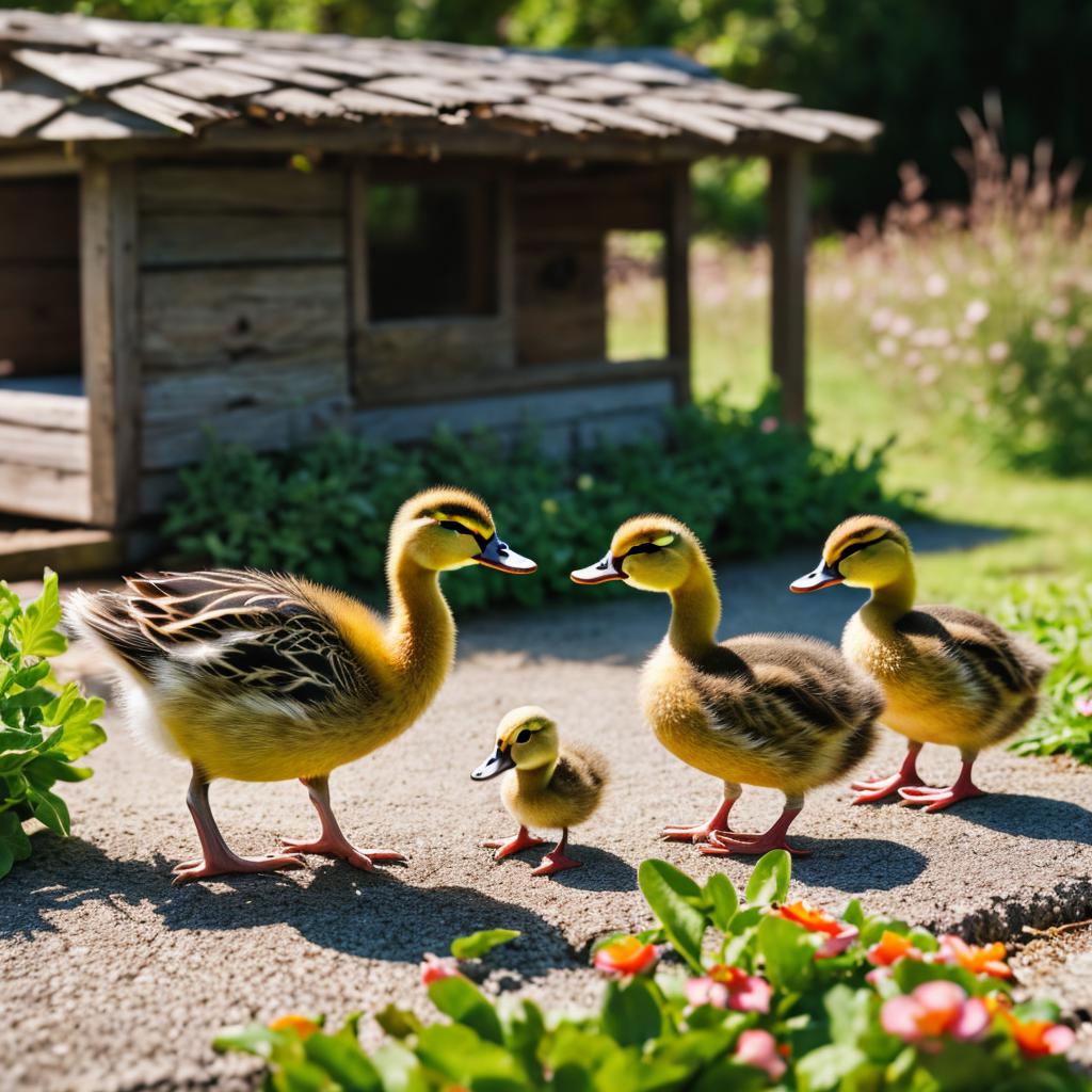 Close-up and ducklings playing by @ai_generated