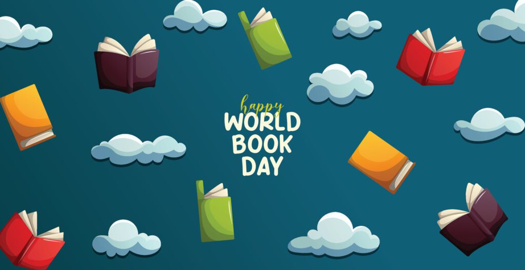 world book day background with flying book Free Vector