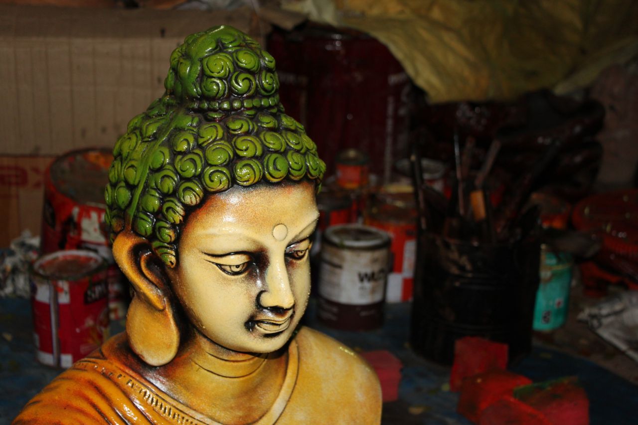 Buddha Idol With Workshop Background Stock Free