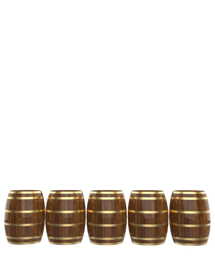 Whiskey barrel close-up scene isolated on background. 3d rendering – illustration Stock Free