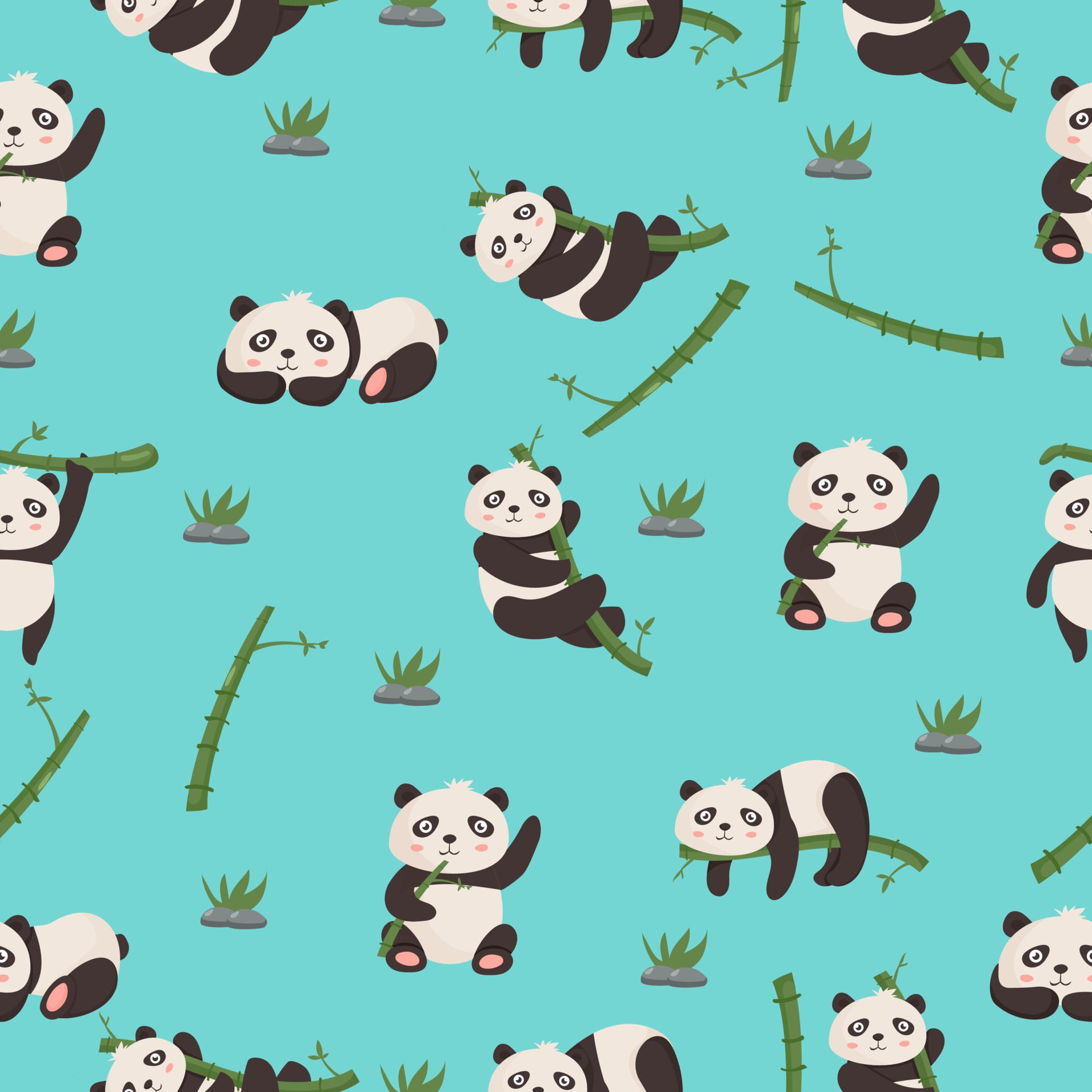 Cute cartoon panda bear seamless pattern animals background with bamboo Free Vector