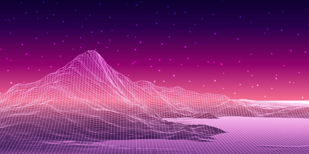 retro abstract wireframe digital landscape background Free Vector